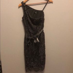 Adrianna Papell Charcoal Lace One Shoulder Dress